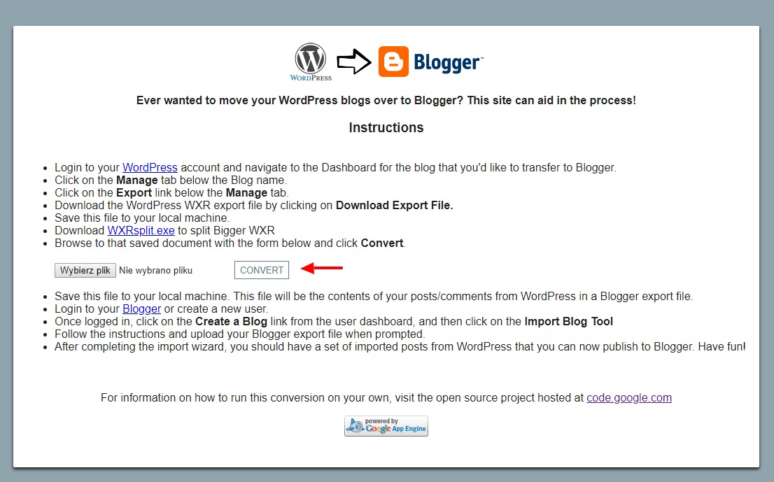 Zmiana pliku z WordPress na Blogger