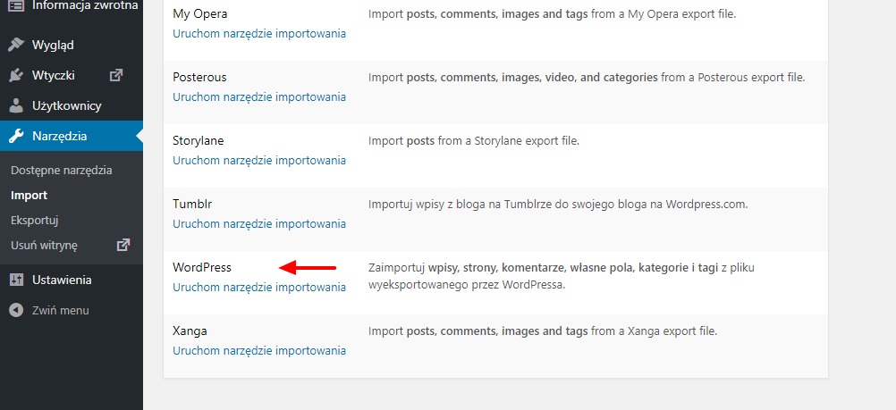 Uruchamianie importu danych na WordPress